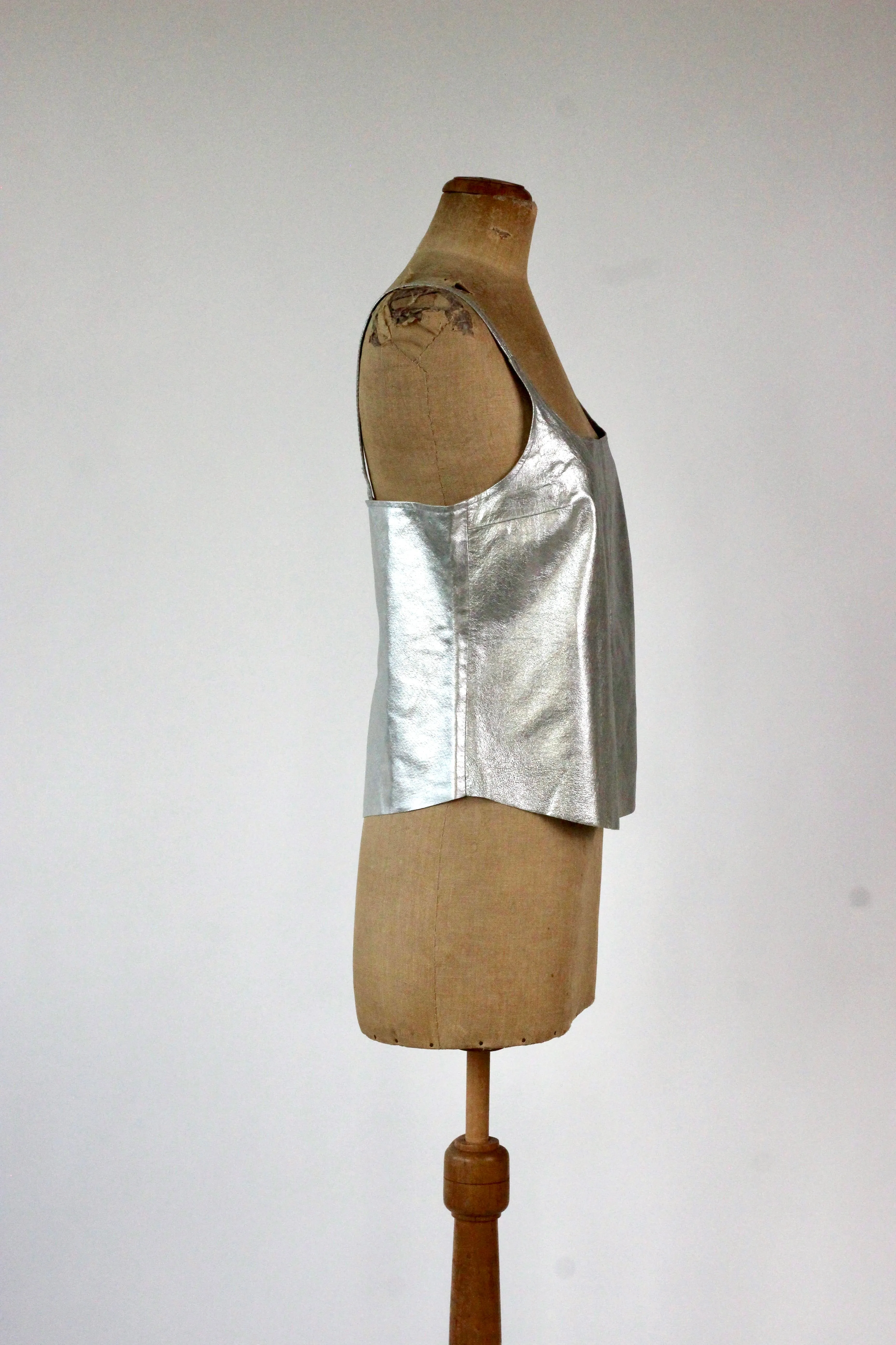 1990s Vintage Leather Silver Top//Size L