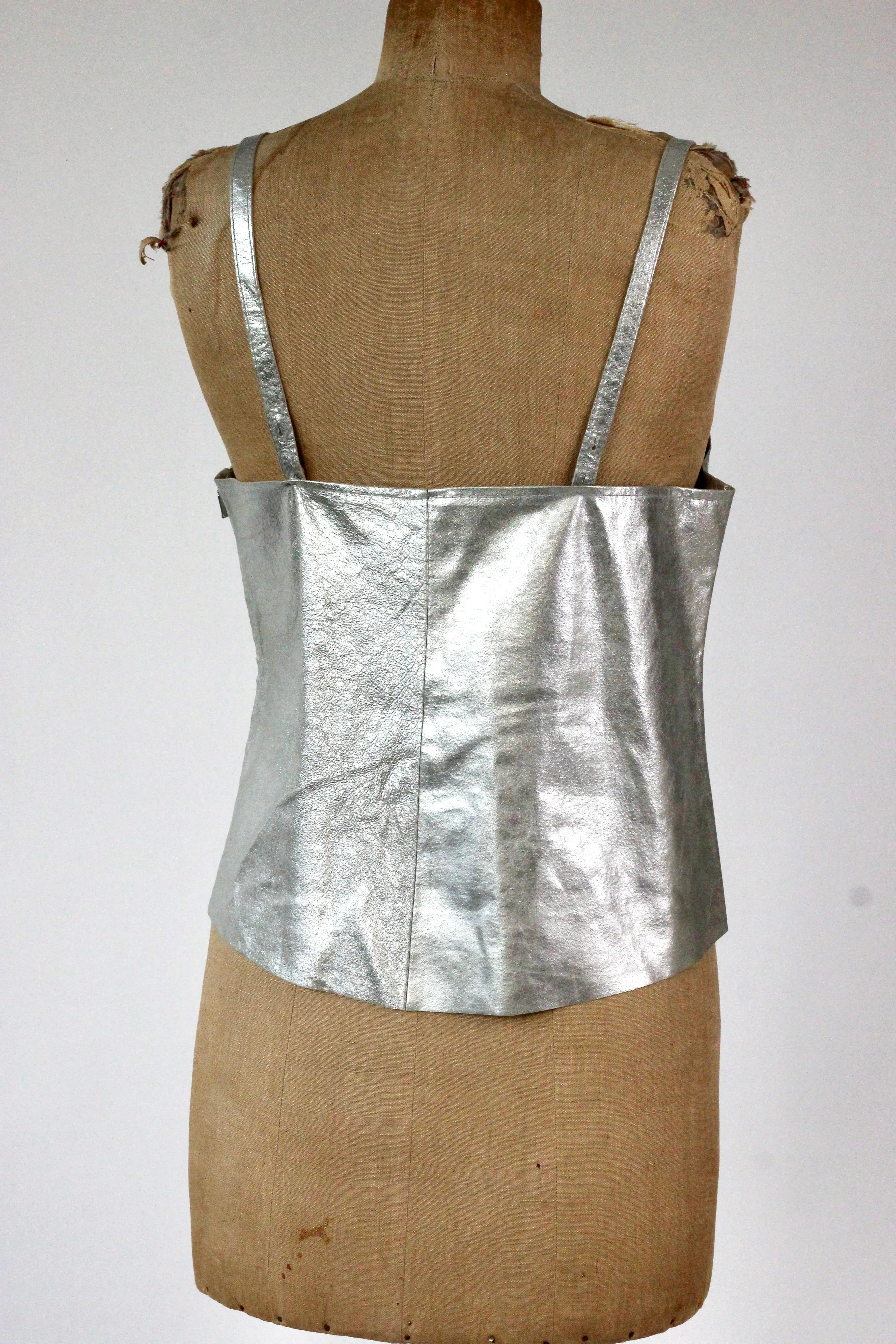 1990s Vintage Leather Silver Top//Size L