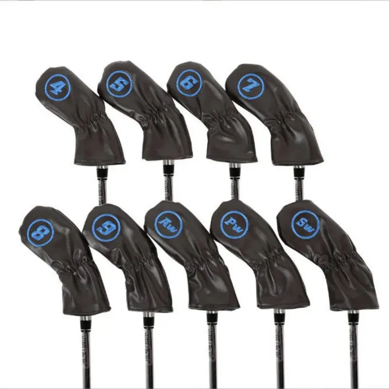 9pcs Golf Head Covers for Driver Fairway Wood Clubs, PU Leather Head Protectors
