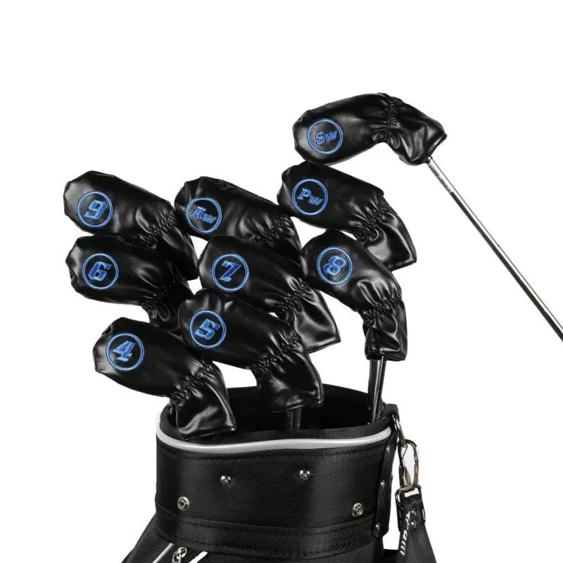 9pcs Golf Head Covers for Driver Fairway Wood Clubs, PU Leather Head Protectors