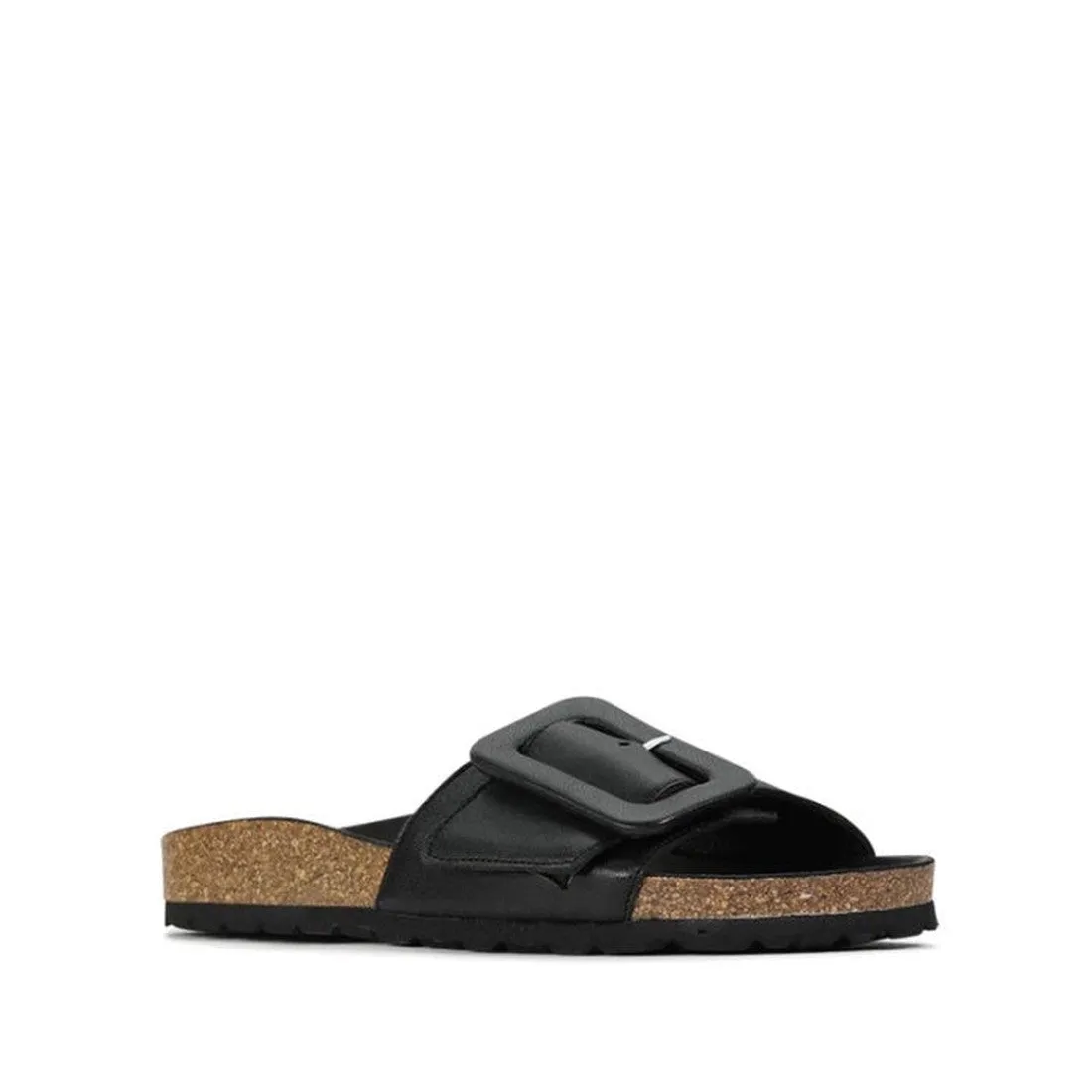EOS Ginis Leather Single Strap Slide with Arch Support Black