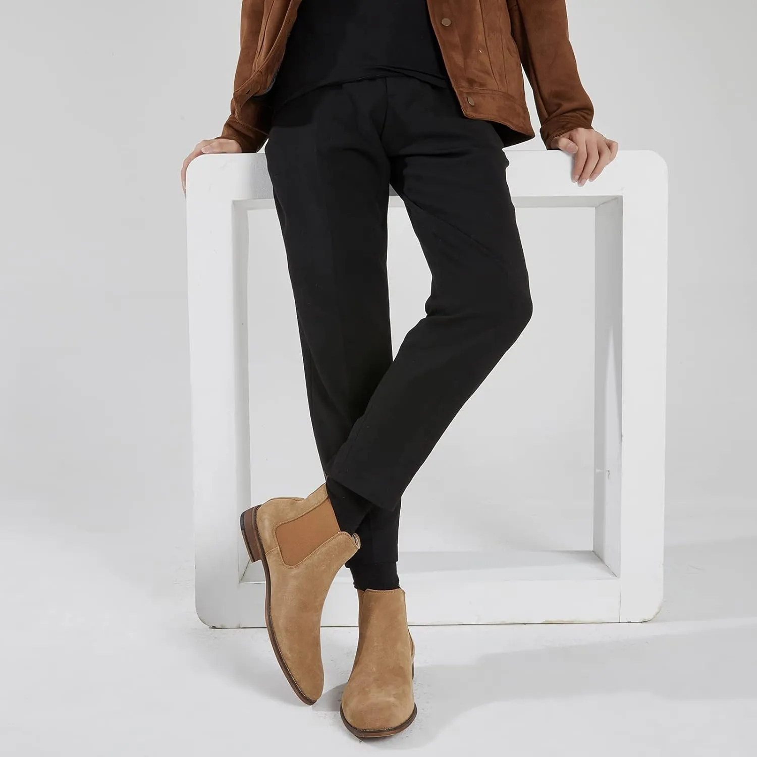 Fashionable Men's Camel Brown Classic Leather Chelsea Style Boots