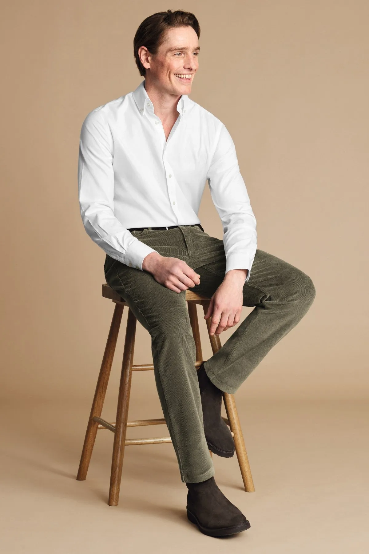 Olive Green Slim Fit 5 Pocket Cord Jeans