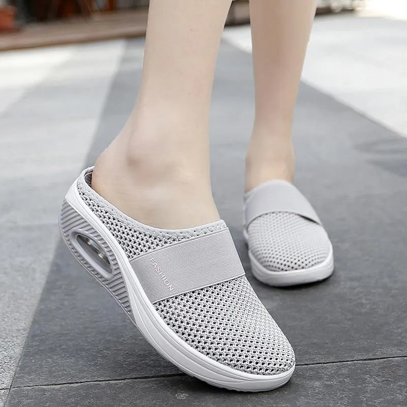 Platform Beach Slippers Women Breathable Mesh Flat Shoes  Flip Flops