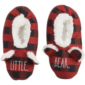 Rae Dunn Boys and Girls Little Bear Plush Faux Fur Lining Plaid Christmas Cozy Slippers