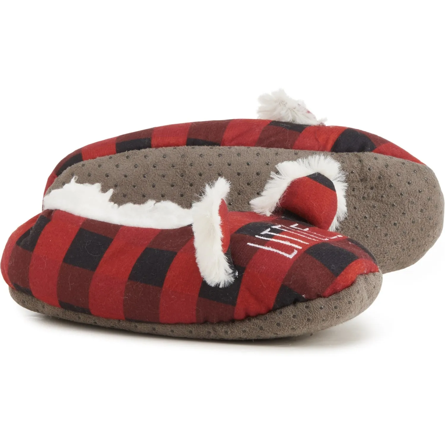 Rae Dunn Boys and Girls Little Bear Plush Faux Fur Lining Plaid Christmas Cozy Slippers