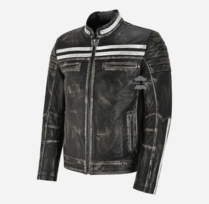 Retro Rider Mens Leather Biker Jacket Vintage Waxed Leather Jacket