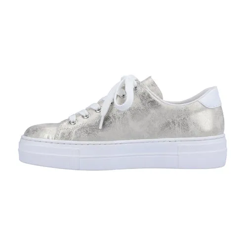 Rieker Ladies Platform Trainers - N49W1-90 - Beige/Gold