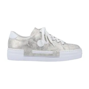 Rieker Ladies Platform Trainers - N49W1-90 - Beige/Gold