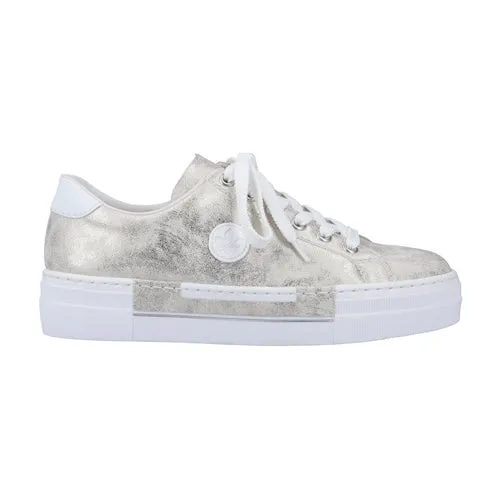 Rieker Ladies Platform Trainers - N49W1-90 - Beige/Gold