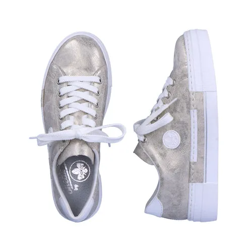 Rieker Ladies Platform Trainers - N49W1-90 - Beige/Gold