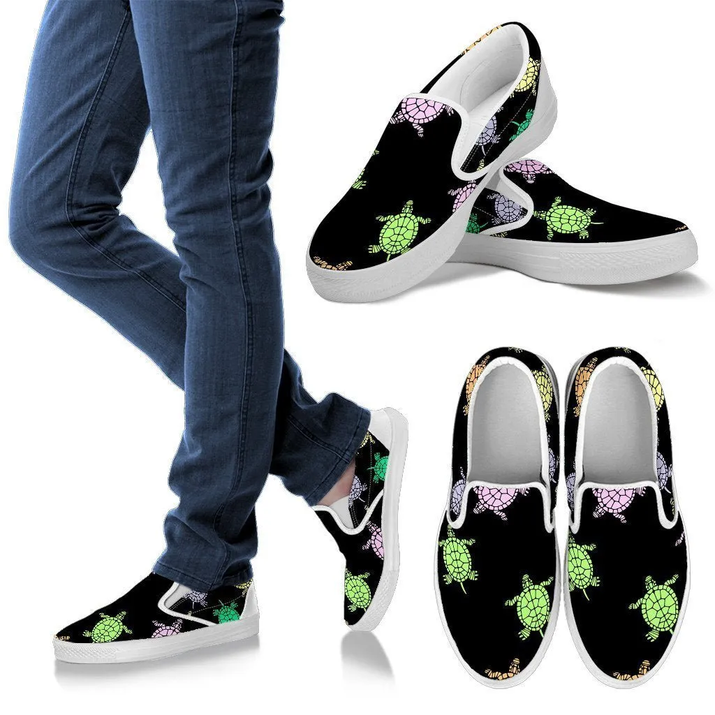 Sea Turtles Black Women's Slip Ons
