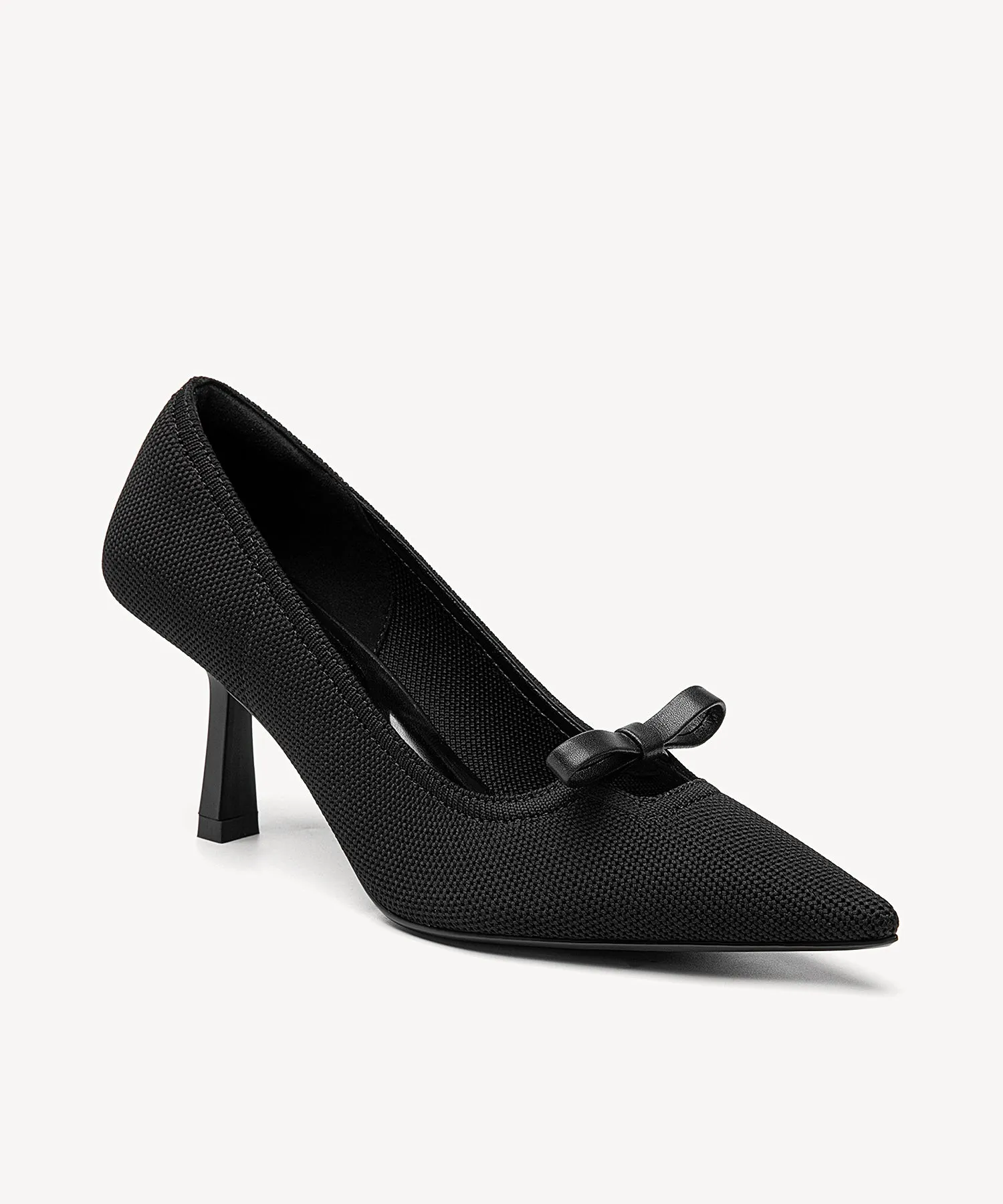 Slip On Bow Pointed Toe Heeled Pumps Red