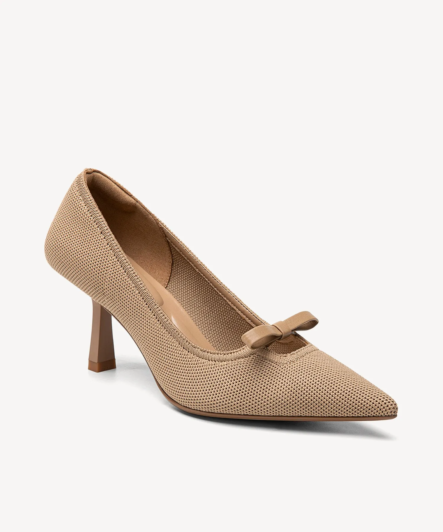 Slip On Bow Pointed Toe Heeled Pumps Red