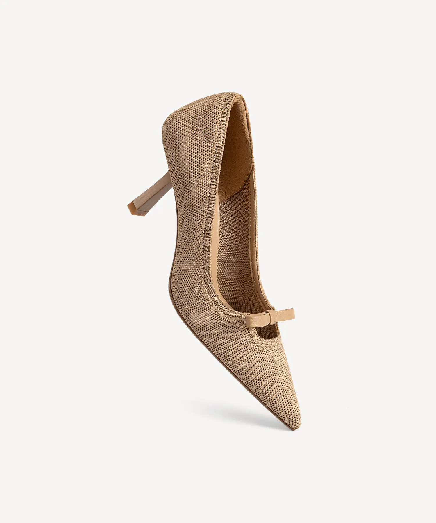 Slip On Bow Pointed Toe Heeled Pumps Red
