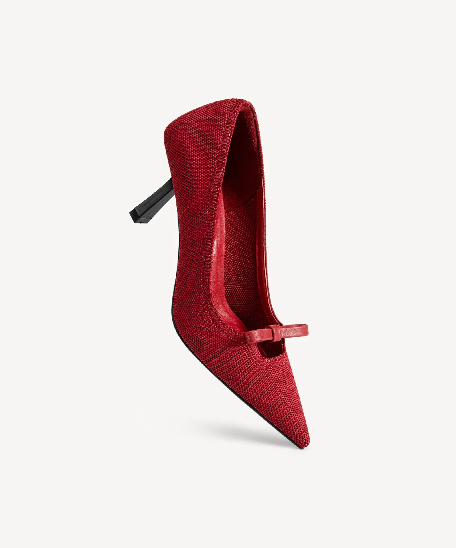 Slip On Bow Pointed Toe Heeled Pumps Red