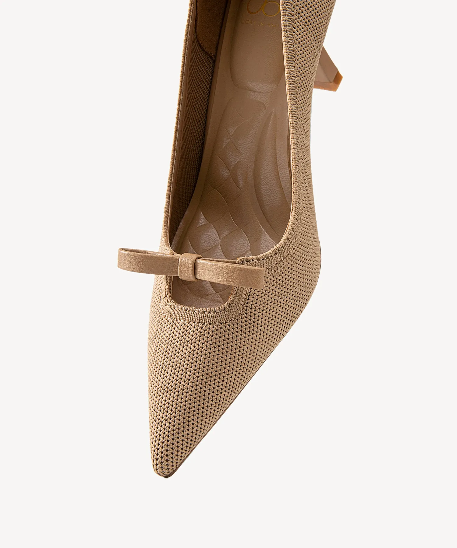 Slip On Bow Pointed Toe Heeled Pumps Red