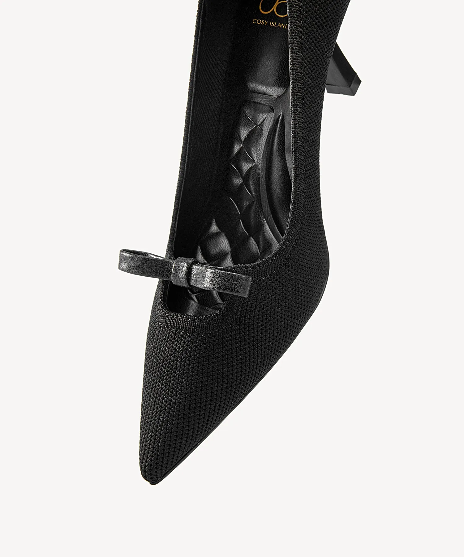 Slip On Bow Pointed Toe Heeled Pumps Red