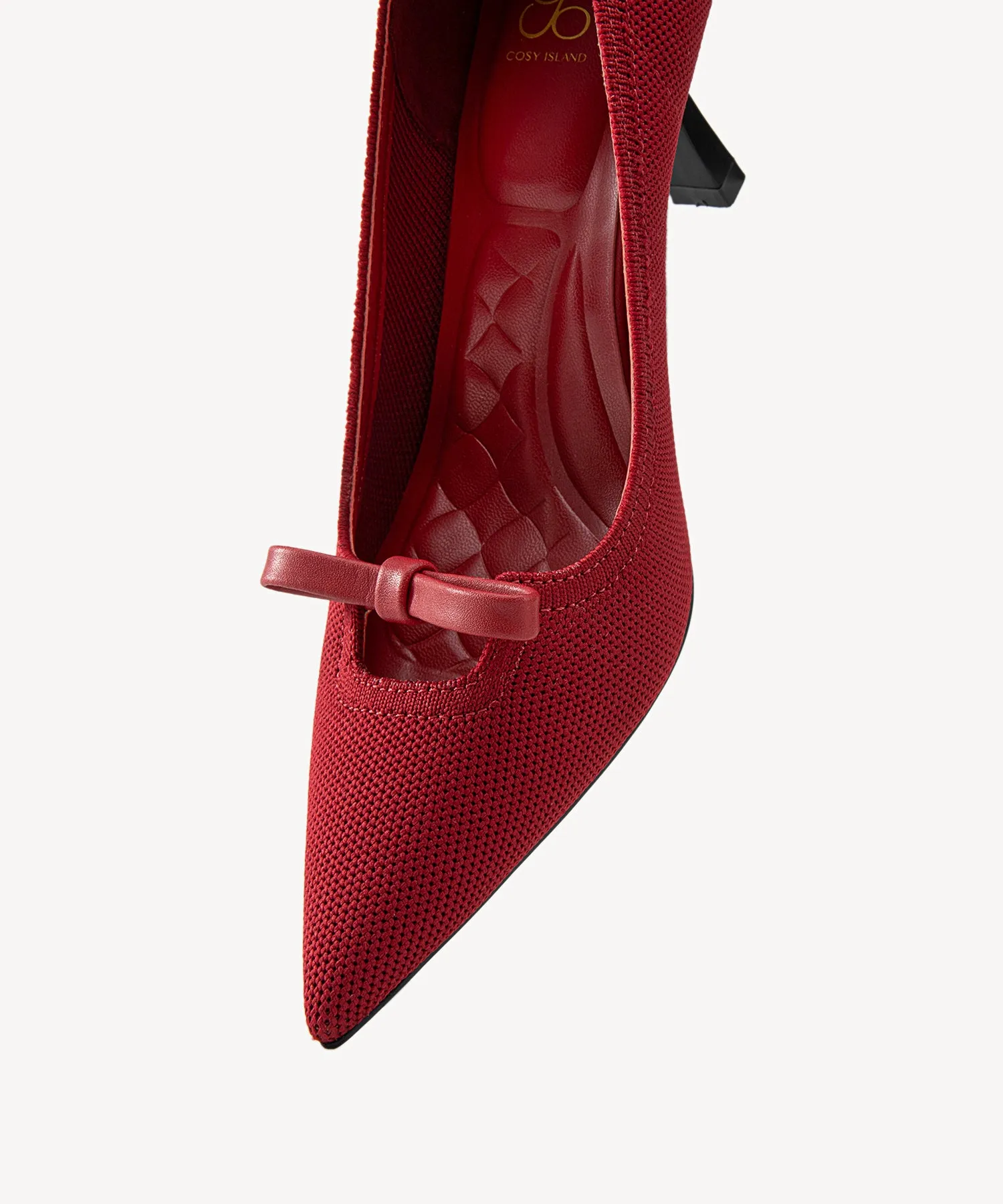 Slip On Bow Pointed Toe Heeled Pumps Red