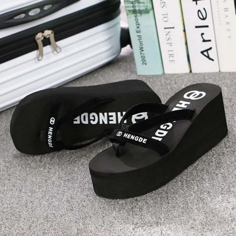 Summer Flip Flops Women Beach Sandals Black Band Slippers