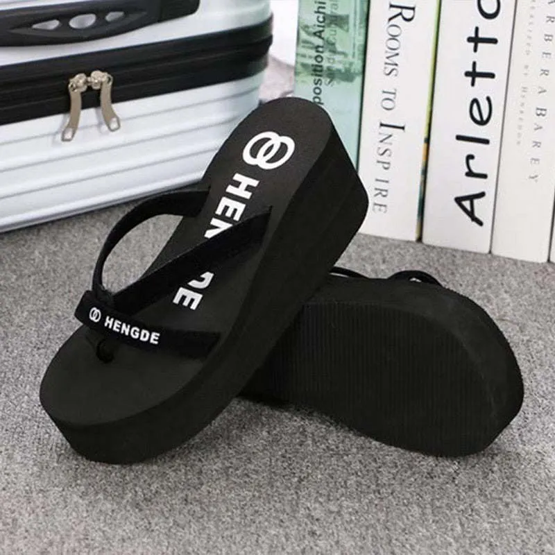 Summer Flip Flops Women Beach Sandals Black Band Slippers