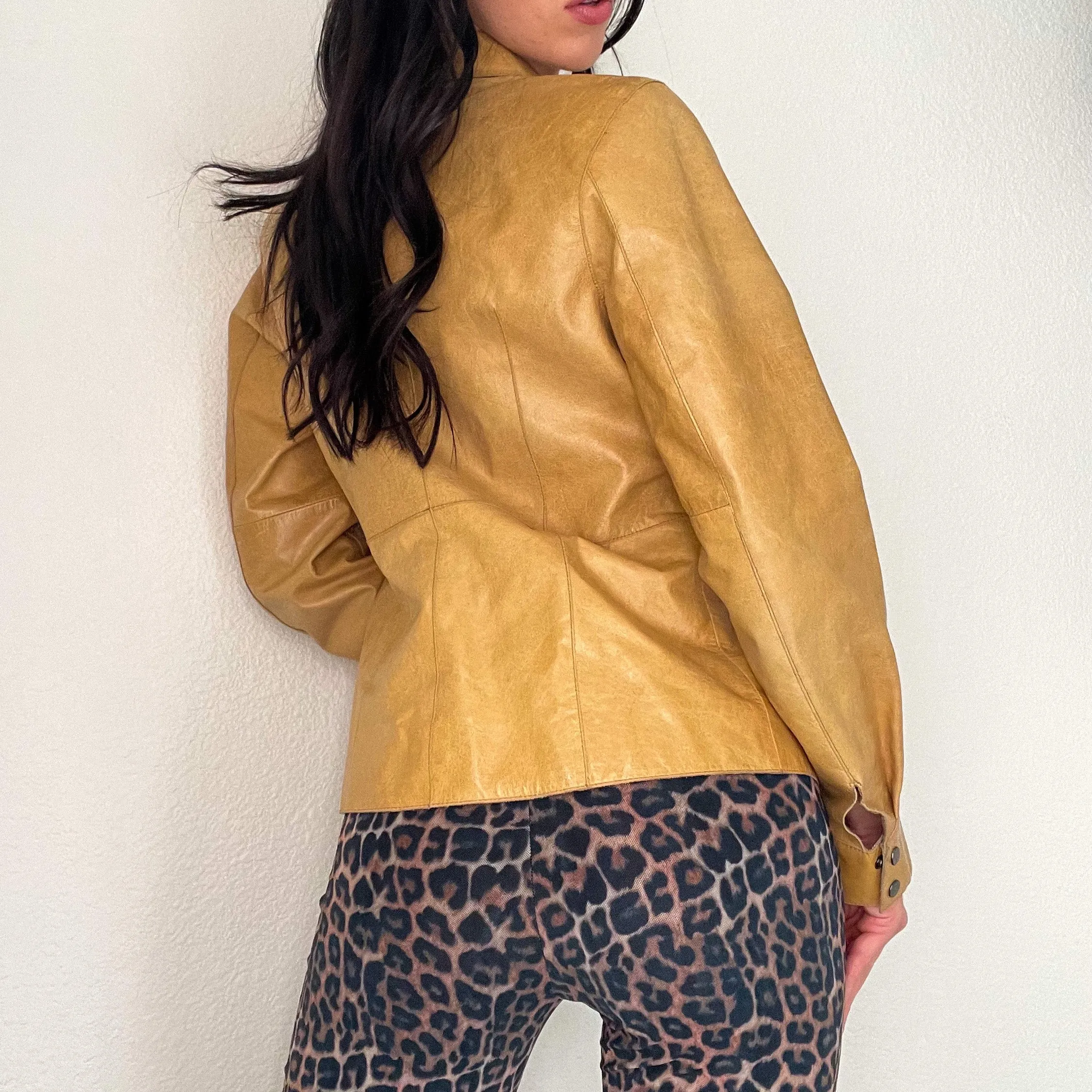 Tan Leather Button Up Jacket