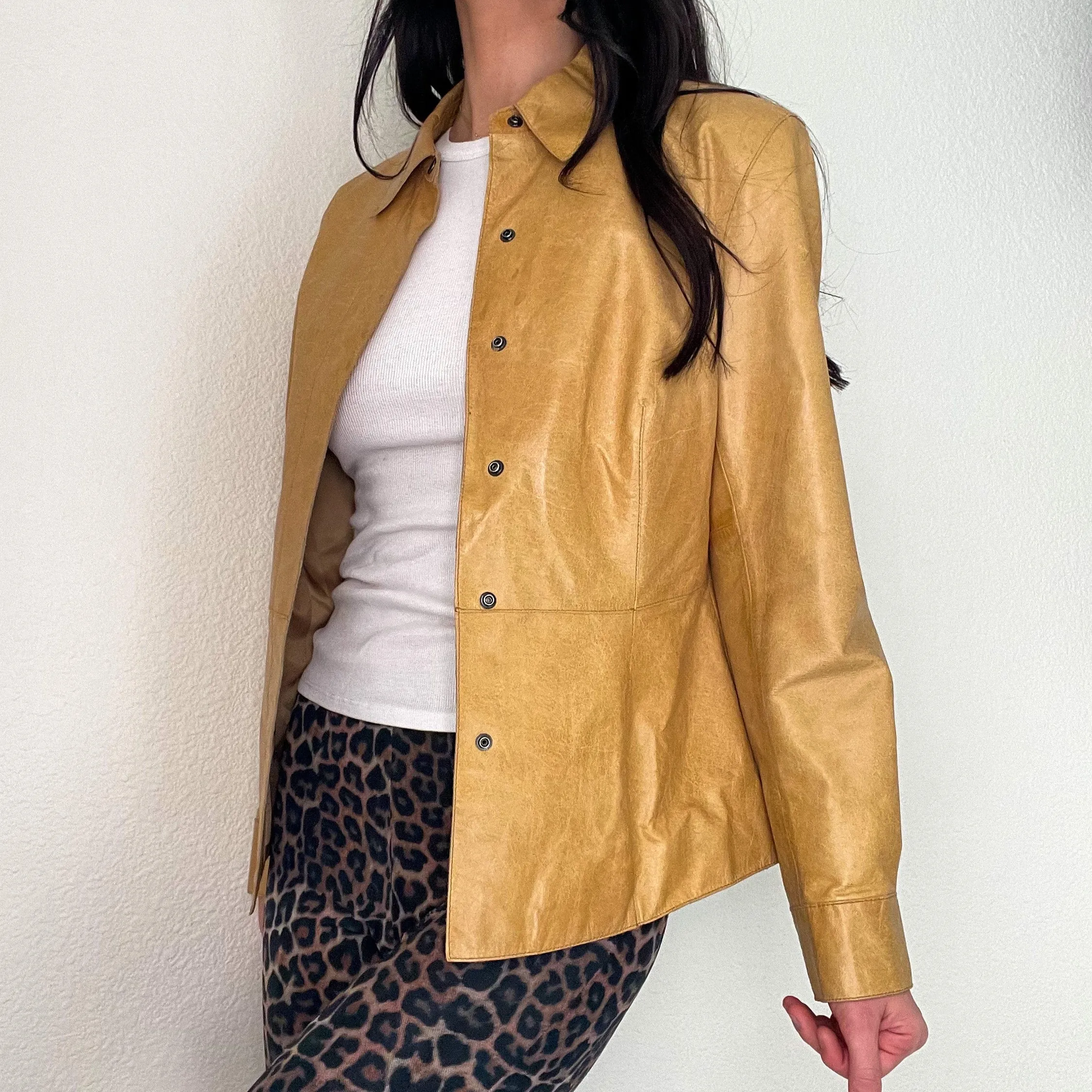Tan Leather Button Up Jacket
