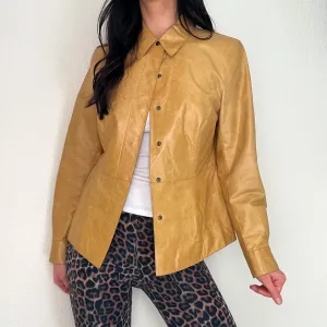 Tan Leather Button Up Jacket