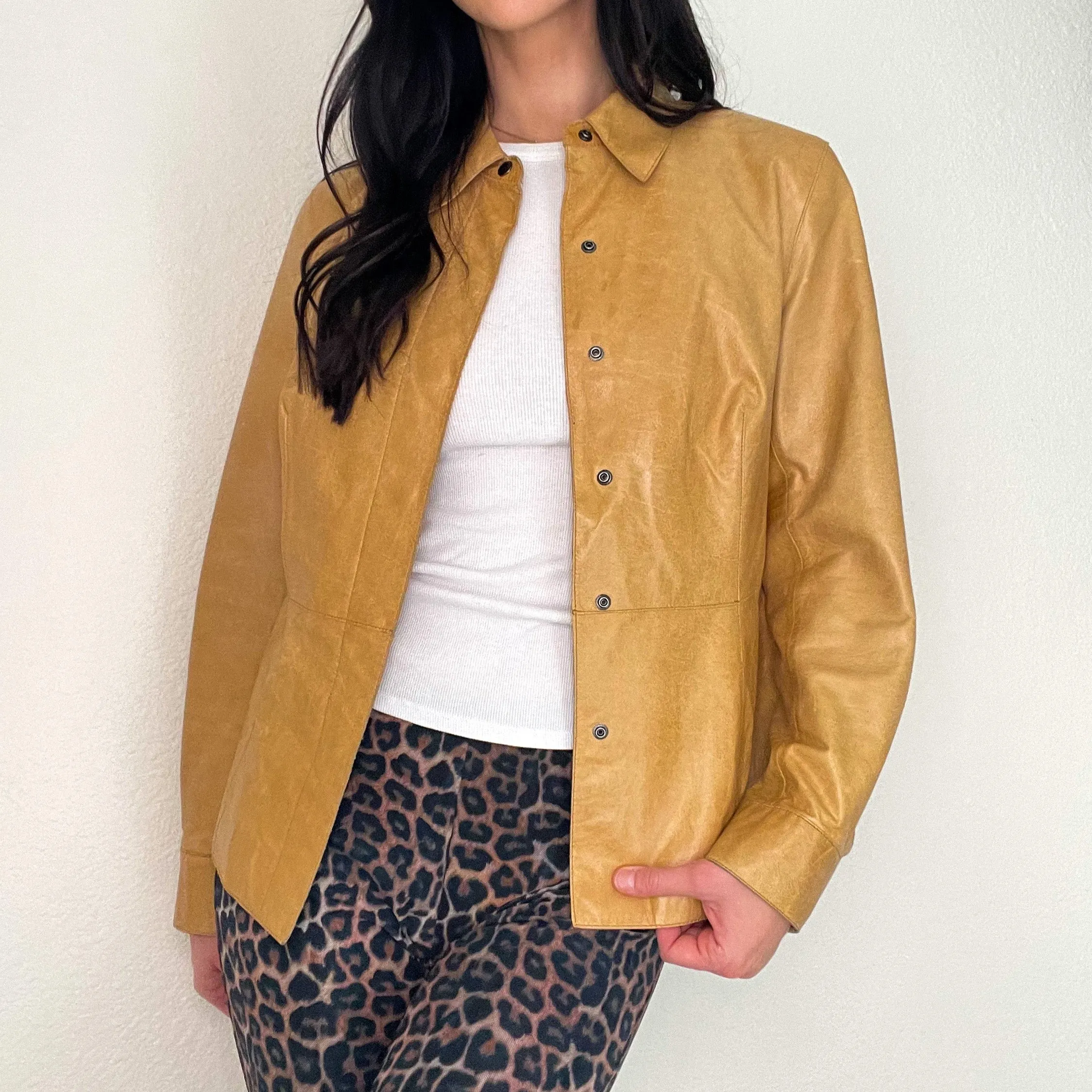 Tan Leather Button Up Jacket