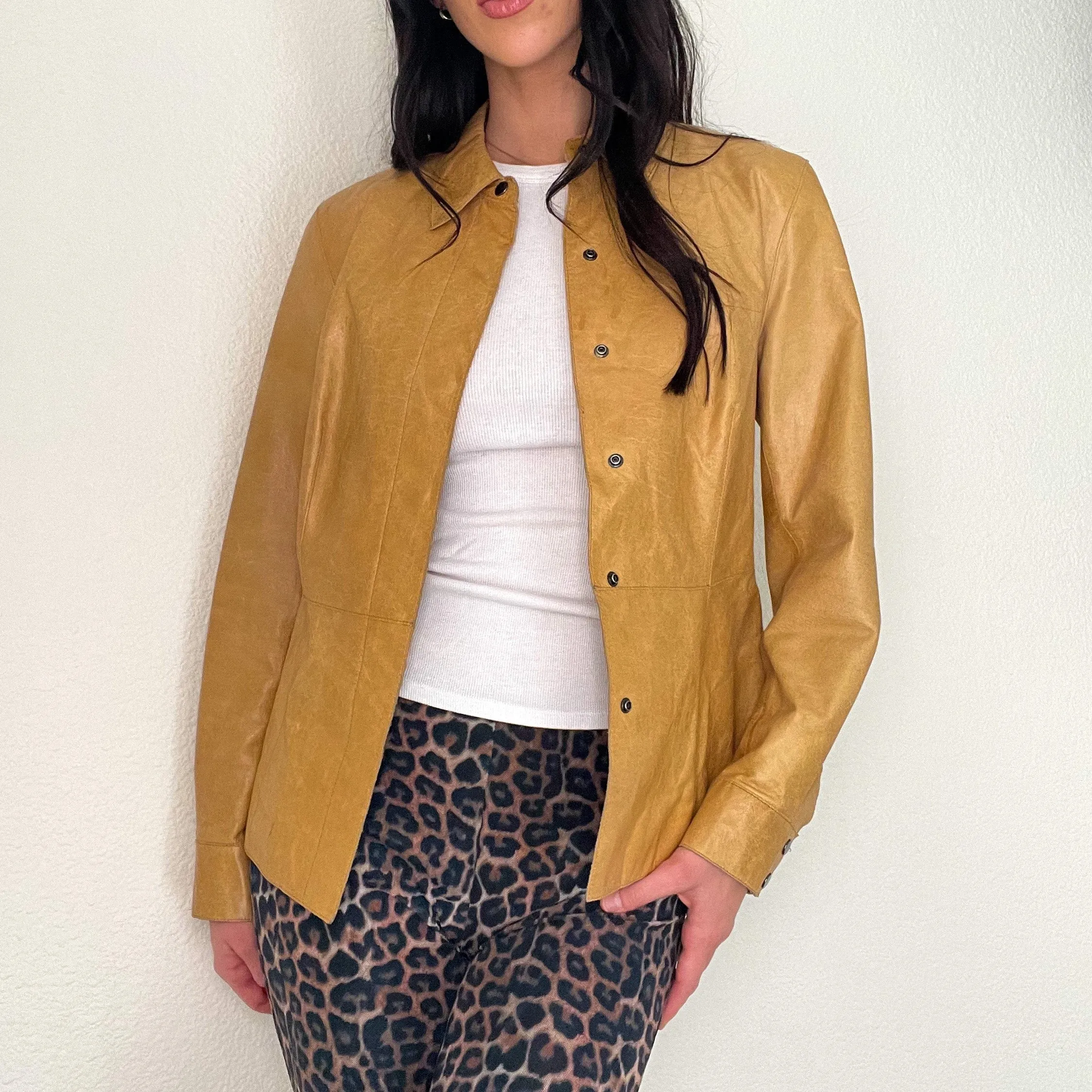 Tan Leather Button Up Jacket
