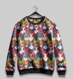 Unleash the Vibe: Multicolor Cat Face All-Over Print Sweatshirt