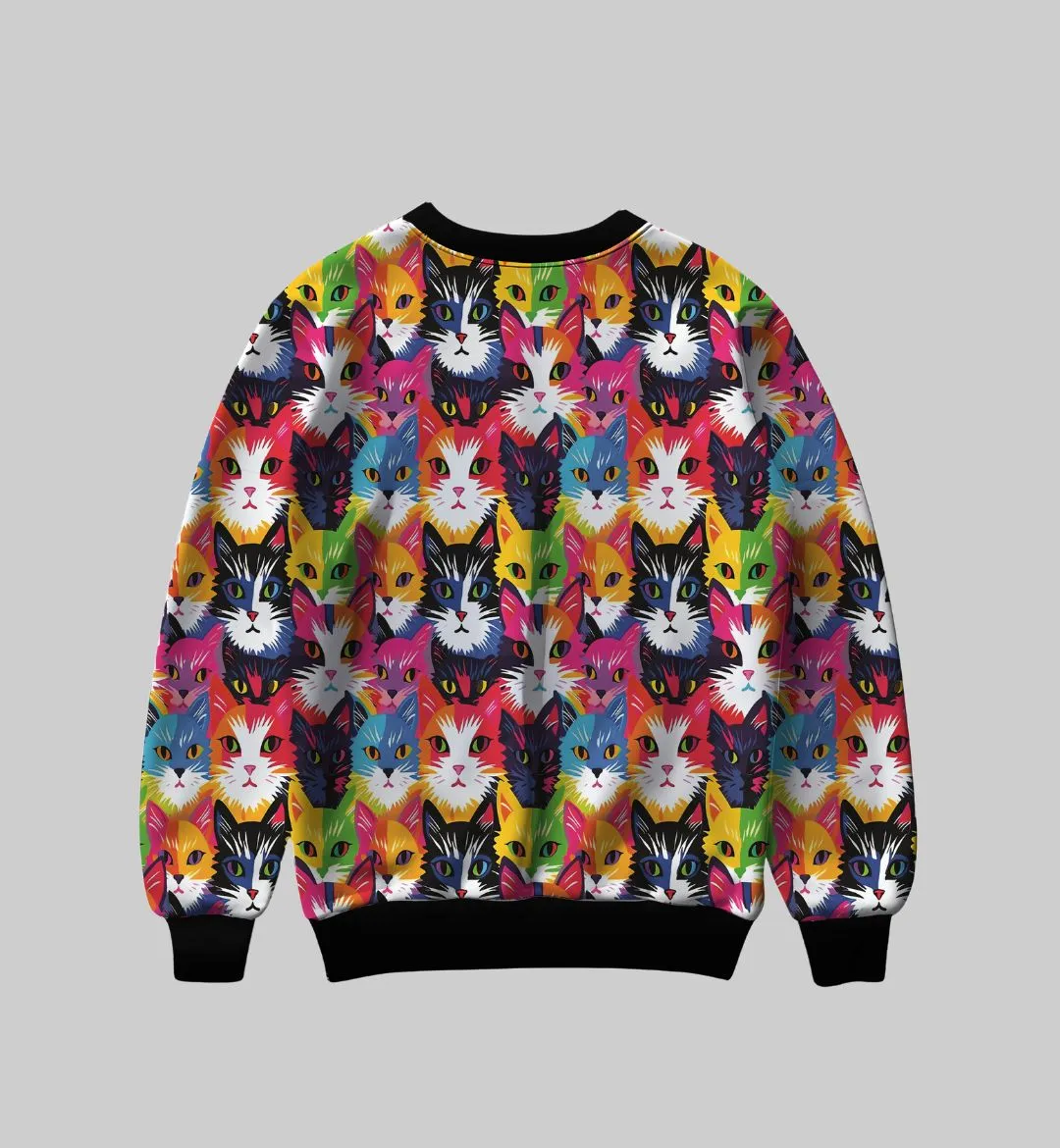 Unleash the Vibe: Multicolor Cat Face All-Over Print Sweatshirt