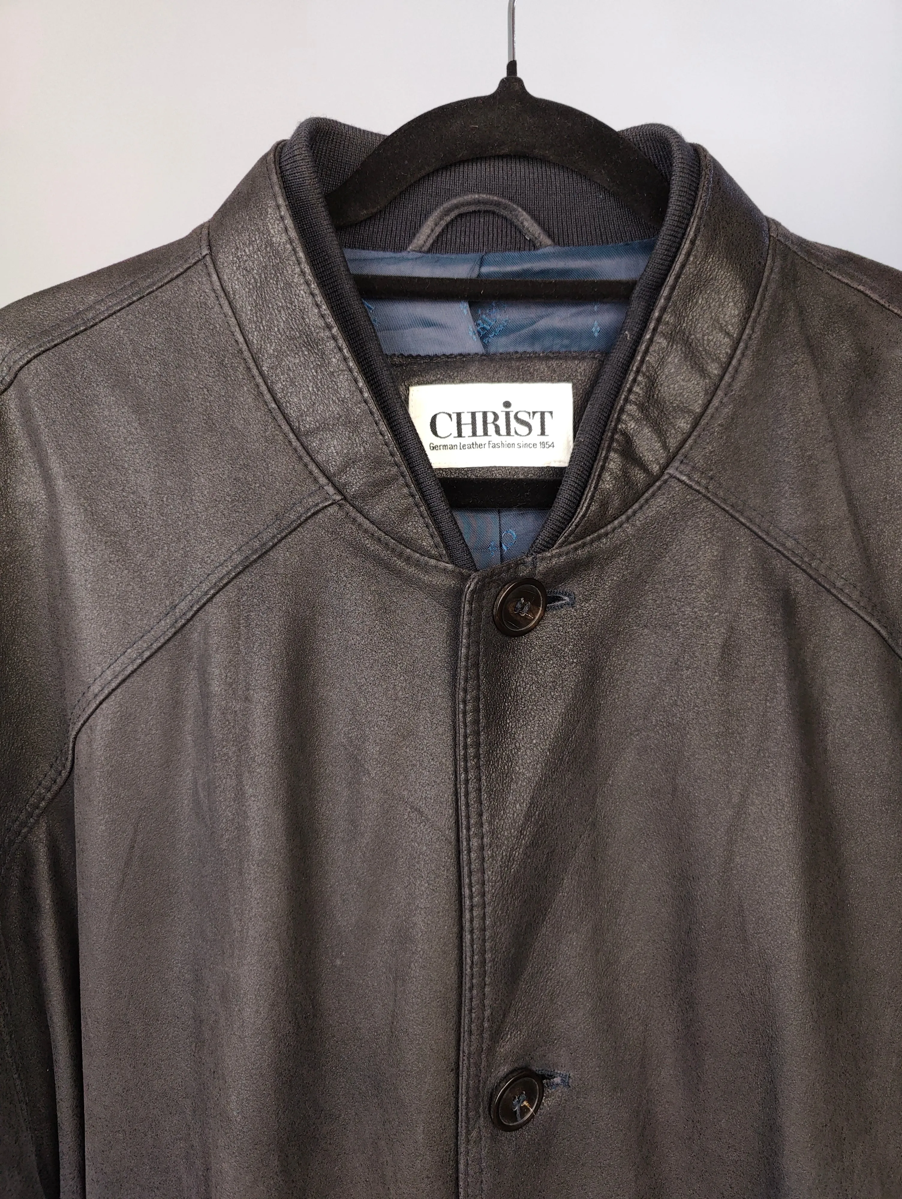 Vintage 100% leather bomber jacket black coat Christ unisex women men XL-XXL