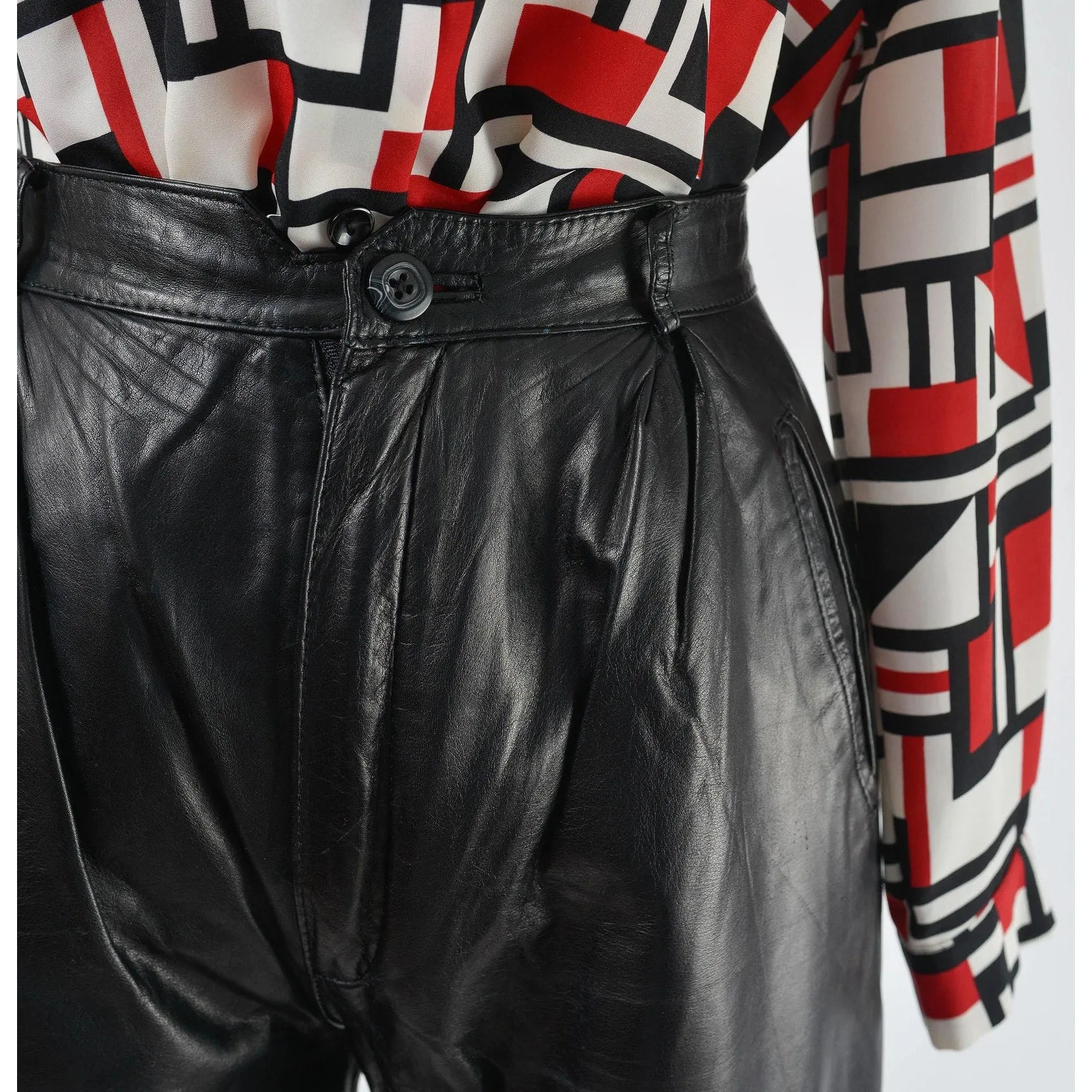 Vintage 80s Black Leather Pants Wilson's Leather High Waisted Pleated Front Trousers size M