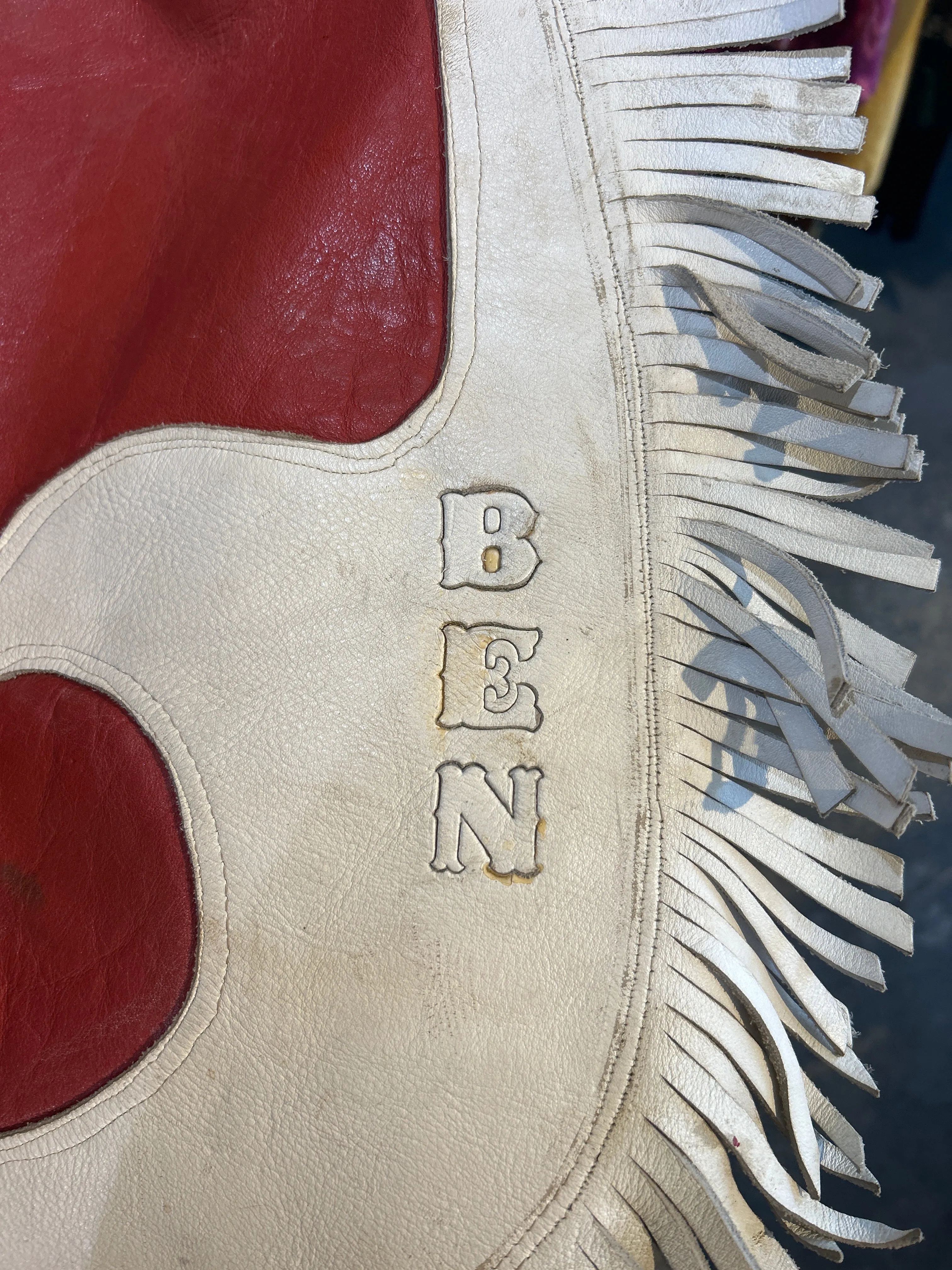 Vintage Red and White Fringe Leather Chaps