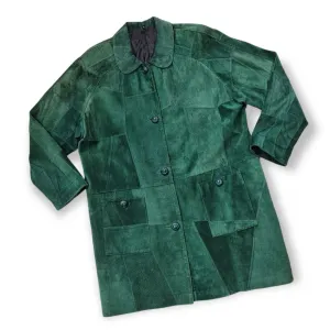 Vintage Women's Leather Jacket Size Large Cool Pine Green Patchwork Front Buttons