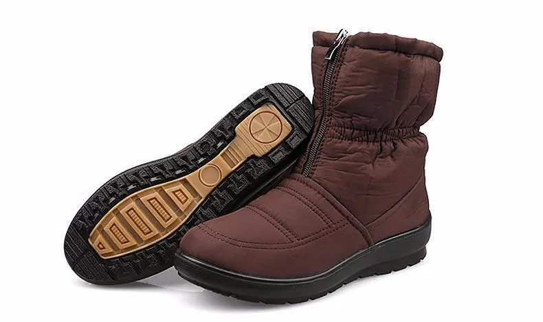 Waterproof zipper faux fur warm ankle boots