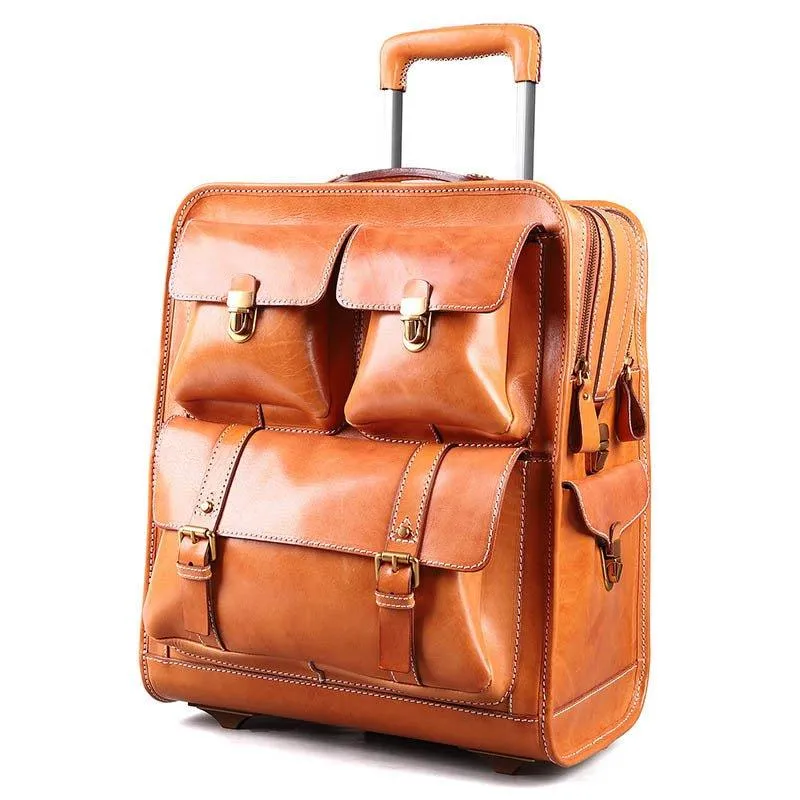Woosir Vintage Leather Trolley Suitcase On Wheels 22"