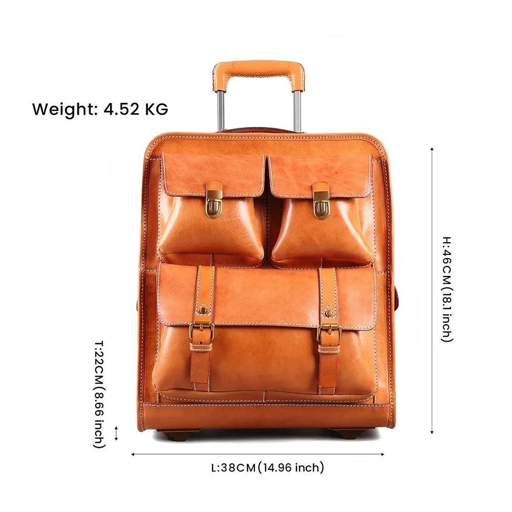 Woosir Vintage Leather Trolley Suitcase On Wheels 22"